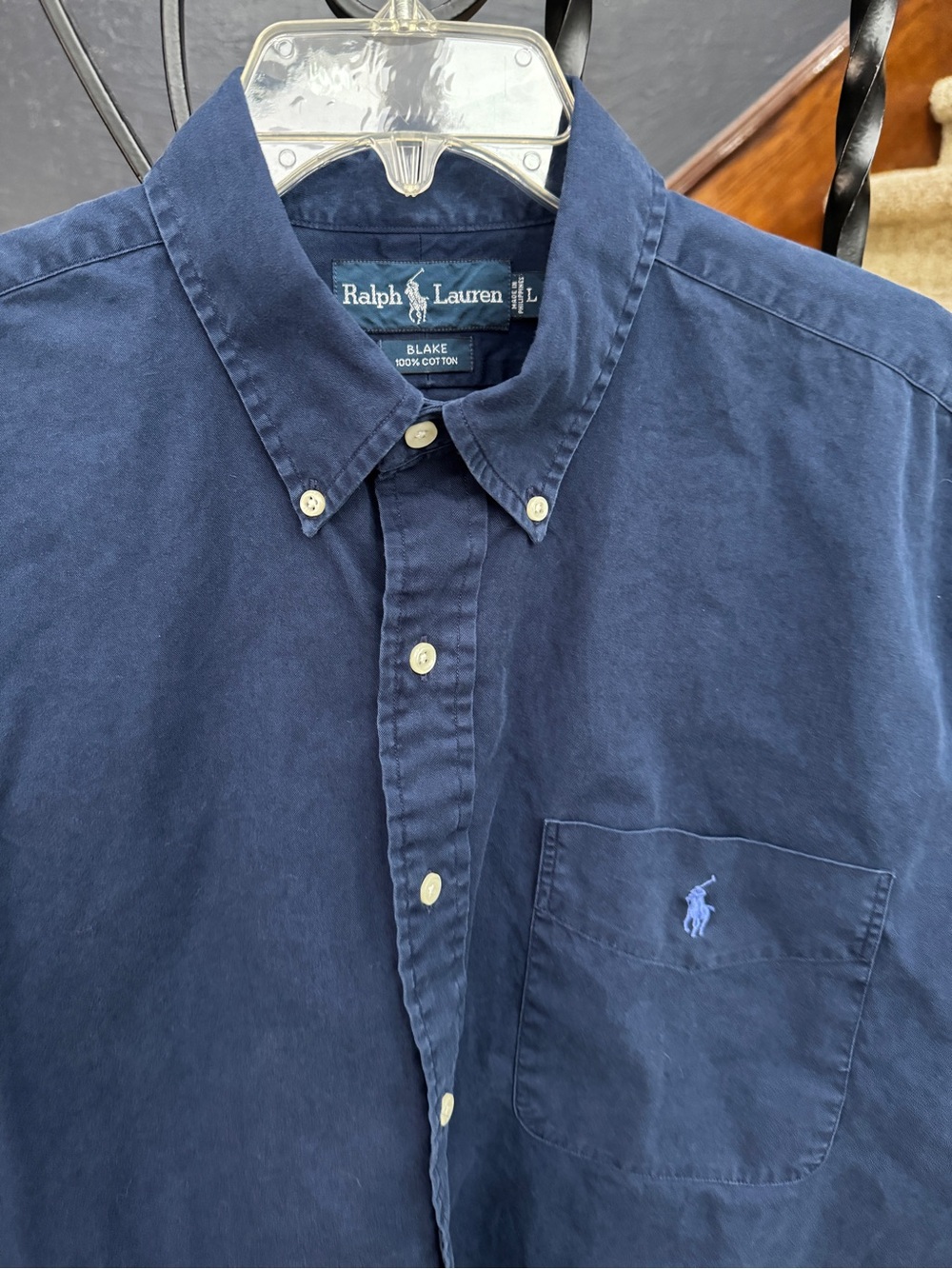 Large Ralph Lauren Navy Blake Button-Down short sleeve Shirt